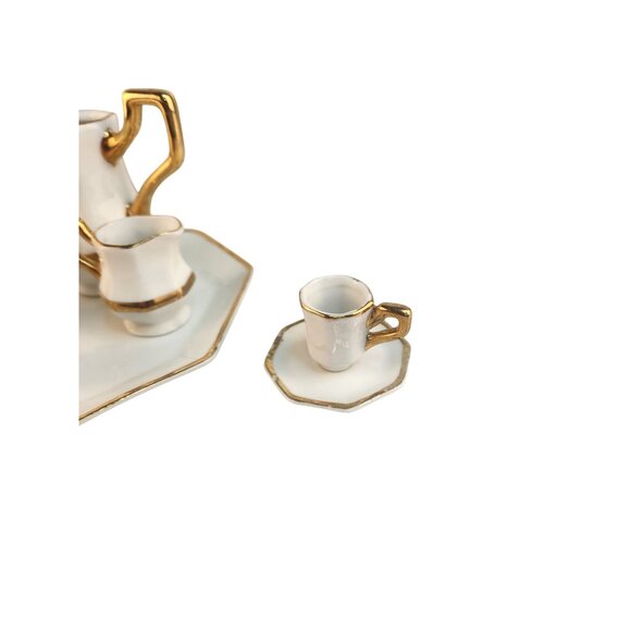 Miniature Formalities Baum Bros Dollhouse Tea Set White & Gold Porcelain Accent - Picture 11 of 12